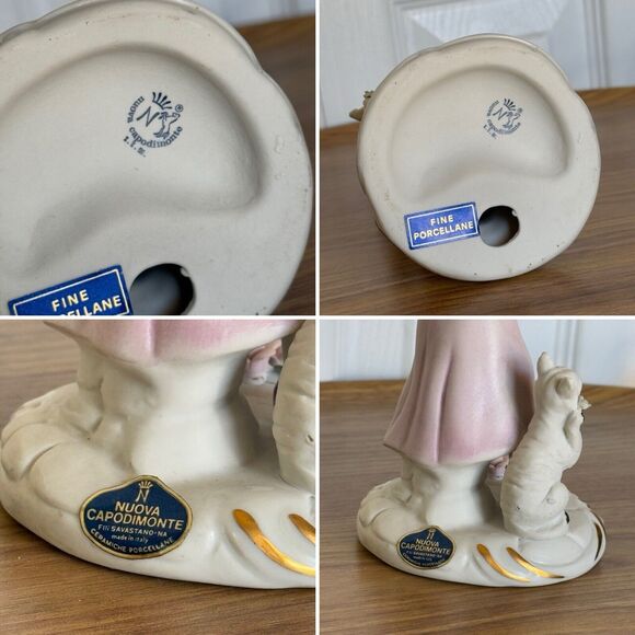 Vintage Nuova Capodimonte Singing Girl With Fox Pink Roses Porcelain Figurine - Picture 11 of 16